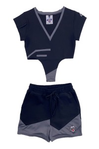 Order Online Short Sleeve Suit Women's Cheerleader Uniform Personal Design Black V-Neck Embroidered LOGO Cheering Team Cheerleader Costume CH210